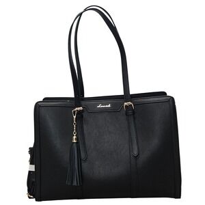 Lovevook Black Faux Leather Laptop Tote Bag Work Briefcase Gold Hardware Large